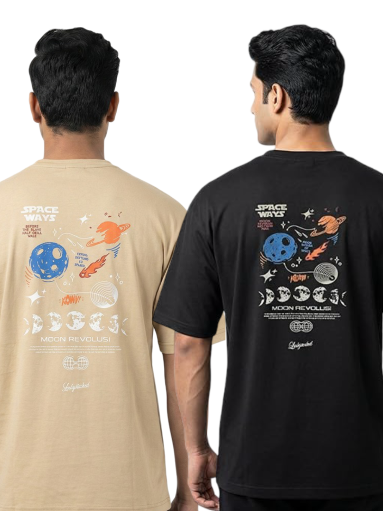 Men's Oversized Drop Shoulder Graphic Combo T-Shirts - Black & Beige