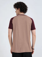 Men’s Typography T-Shirt with Styled Sleeves - Dark Brown