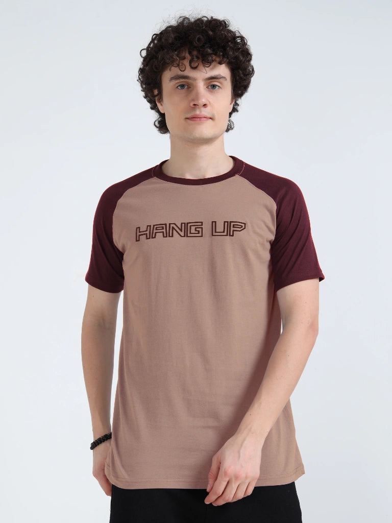 Men’s Typography T-Shirt with Styled Sleeves - Dark Brown