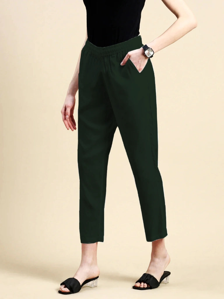 Women’s Premium Cotton Pants - Bottle Green