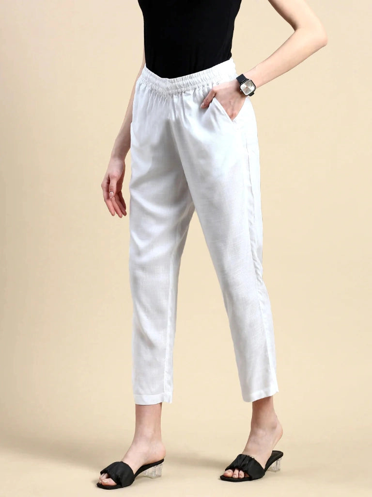 Women’s Premium Cotton Pants - White - Beige Pink and White