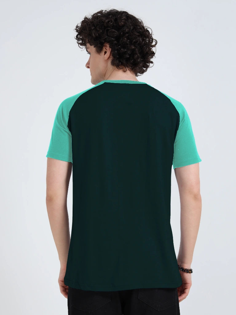 Men’s Typography T-Shirt with Styled Sleeves - Peacock Green