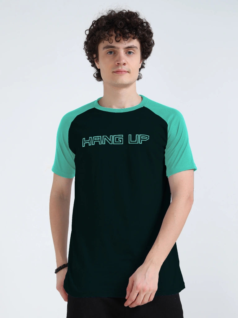 Men’s Typography T-Shirt with Styled Sleeves - Peacock Green