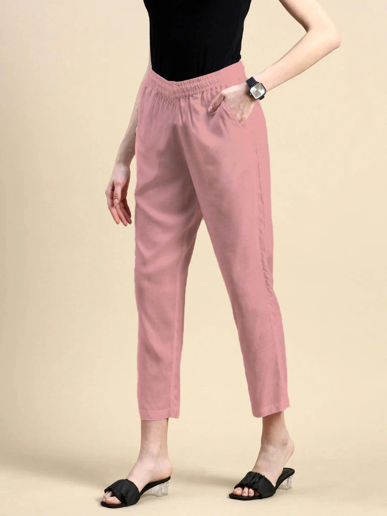 Womens Premium Cotton Pants - Beige Pink