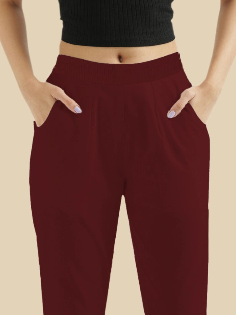 Womens Premium Cotton Pants - Maroon