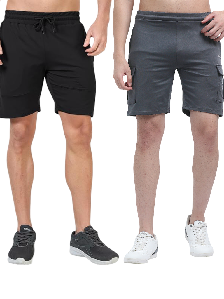 Black Color Cargo Shorts Men's Buy Online -  Black & Gray 