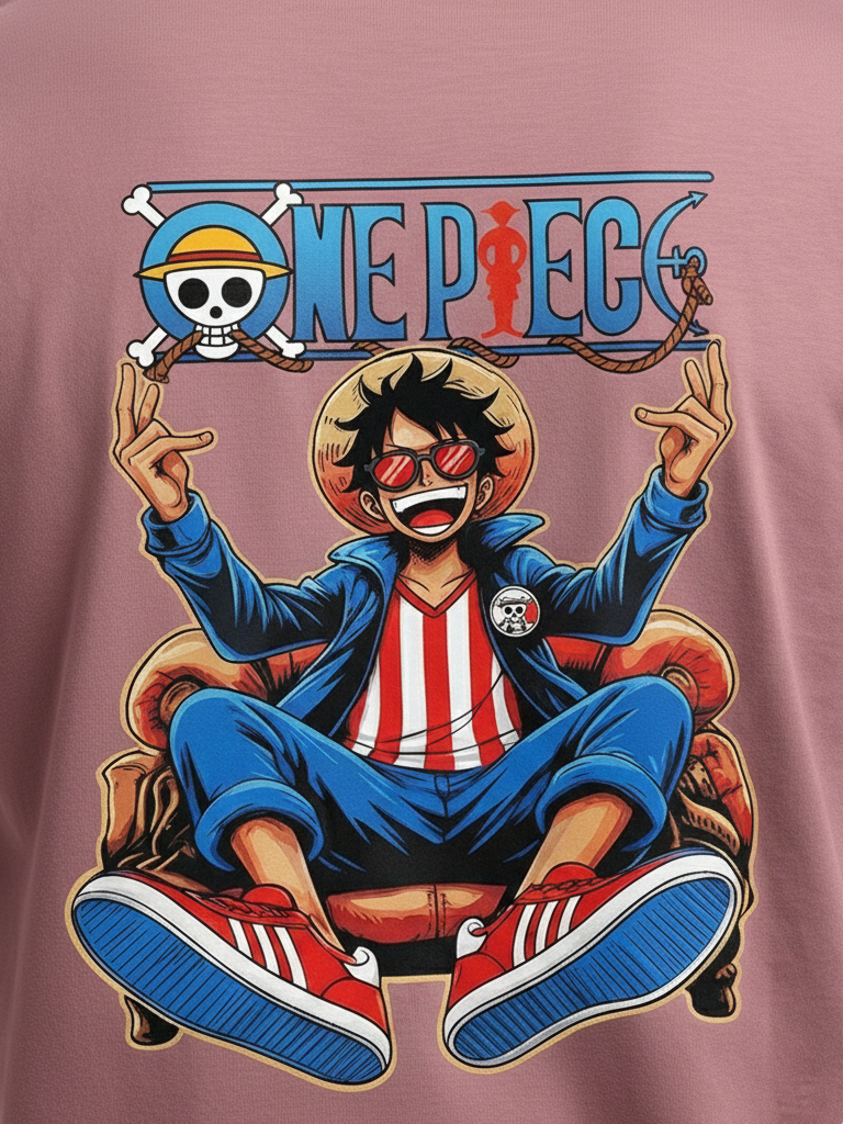 Buy anime back print oversized t shirt for men - Pink & Maroon