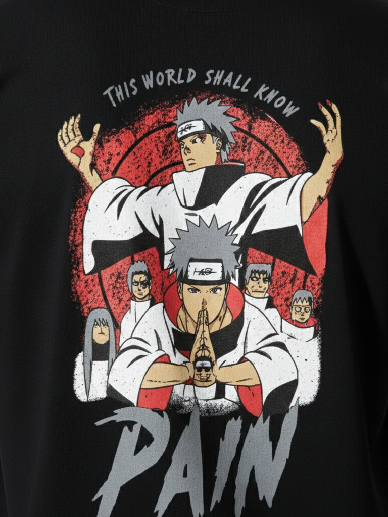 Buy anime print oversized cotton tee for men - Maroon & Black