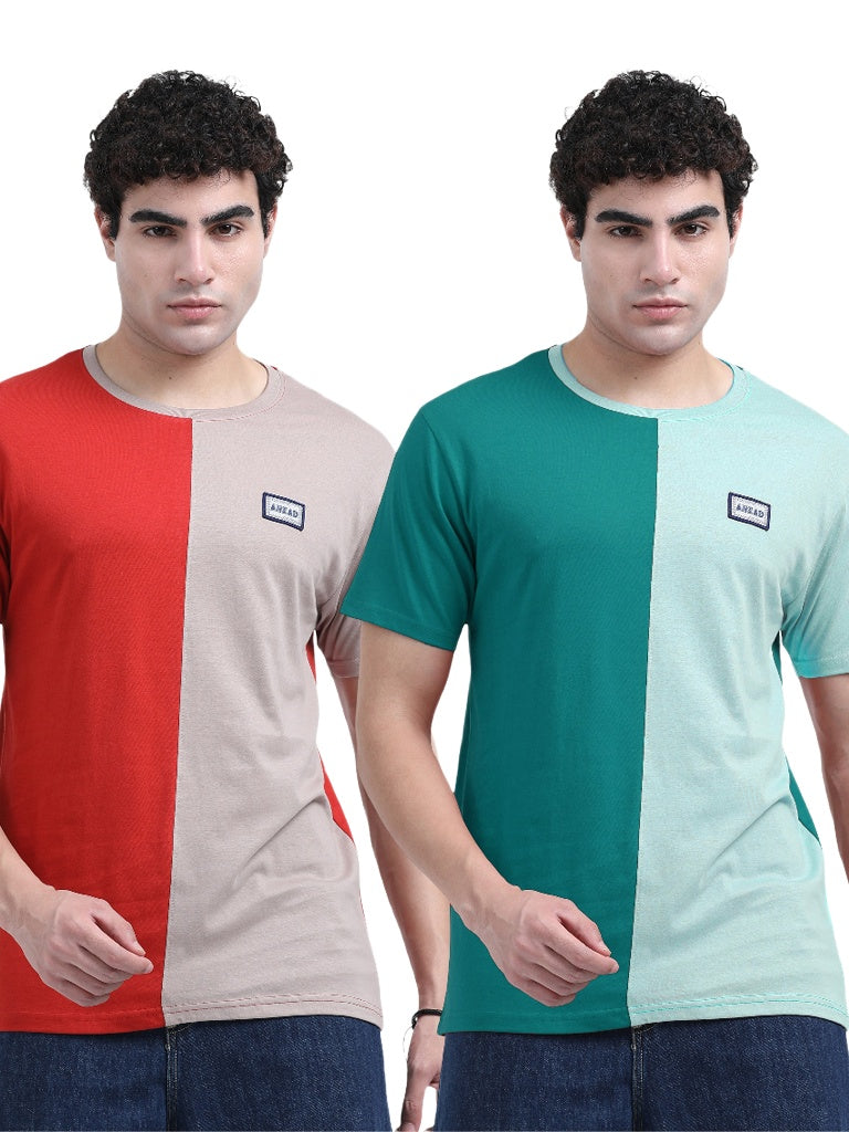 Buy classic round neck cotton tees for men - Red & Green