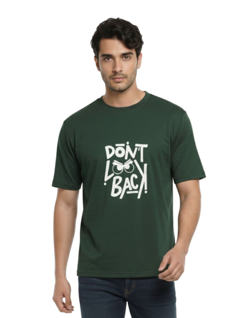 Shop Men Drop Down Shoulder Graphic Printed T Shirt Front View - Green