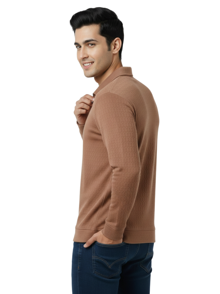 Shop Men Zip Neck Polo T Shirts Front View - Brown