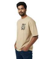 Shop Men Drop Down Shoulder Graphic Printed T Shirt Front View - Beige