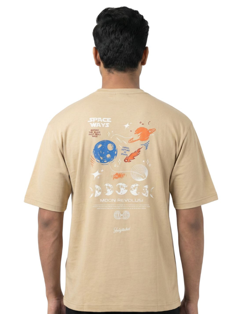 Shop Men Drop Down Shoulder Graphic Printed T Shirt Front View - Beige