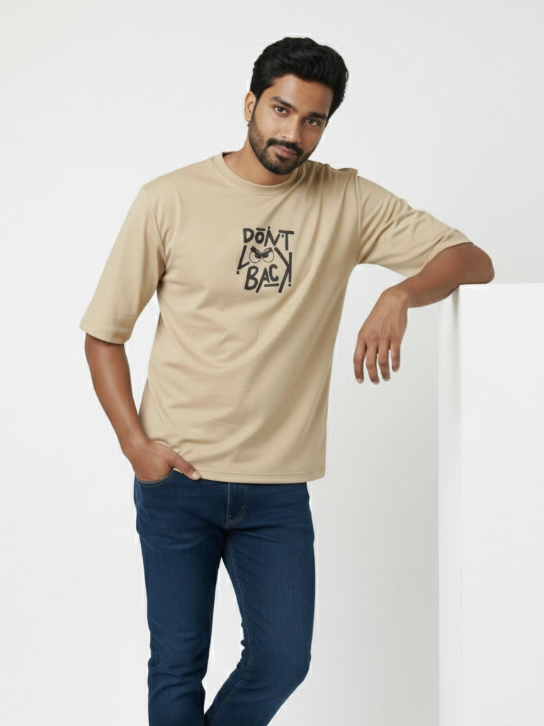 Men’s Drop Shoulder Graphic Printed T-Shirt - Beige