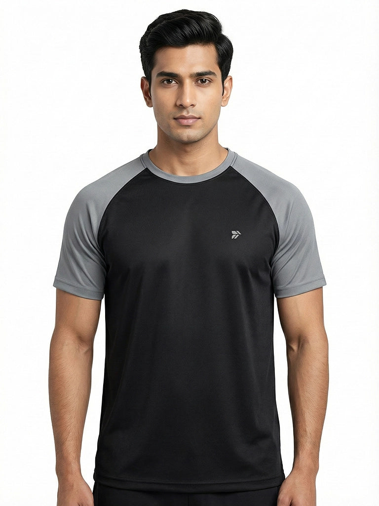 Men’s Quick Dry Color Block Raglan Sleeve T-Shirt - Black 