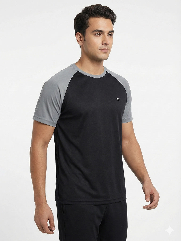 Men’s Quick Dry Color Block Raglan Sleeve T-Shirt - Black 