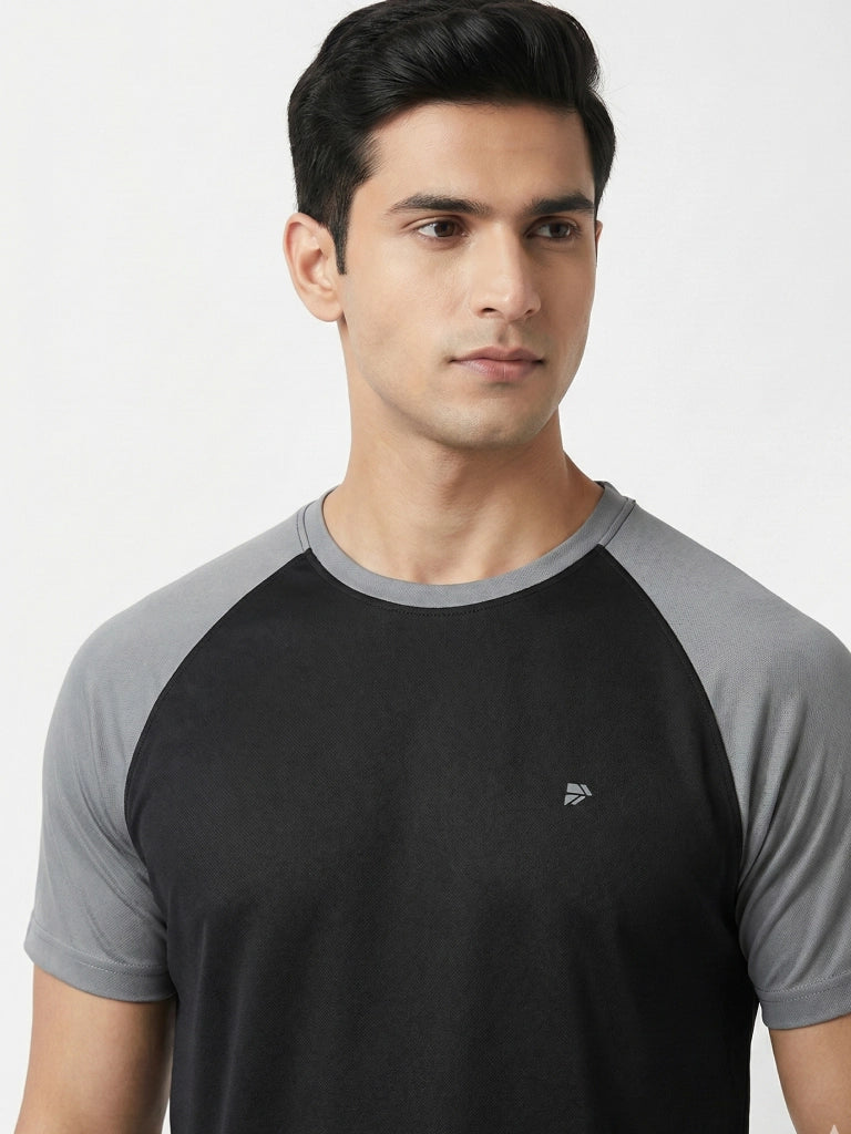 Men’s Quick Dry Color Block Raglan Sleeve T-Shirt - Black 