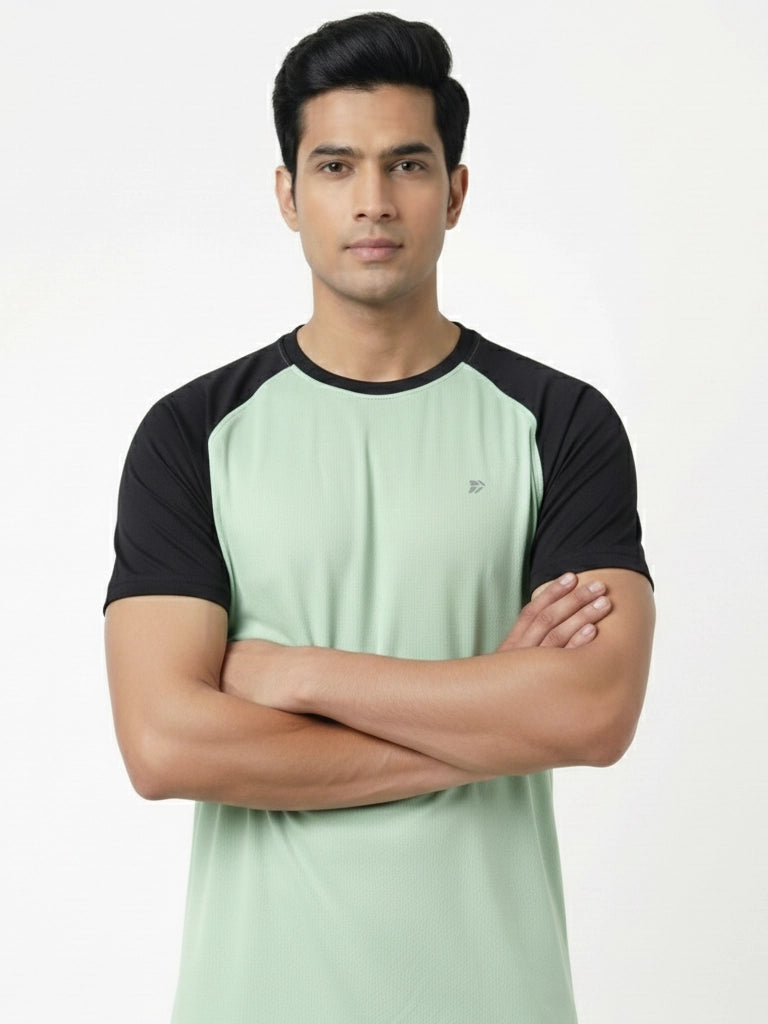 Men’s Quick Dry Color Block Raglan Sleeve T-Shirt - Green 