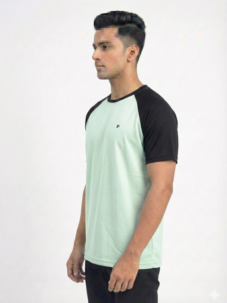 Men’s Quick Dry Color Block Raglan Sleeve T-Shirt - Green 