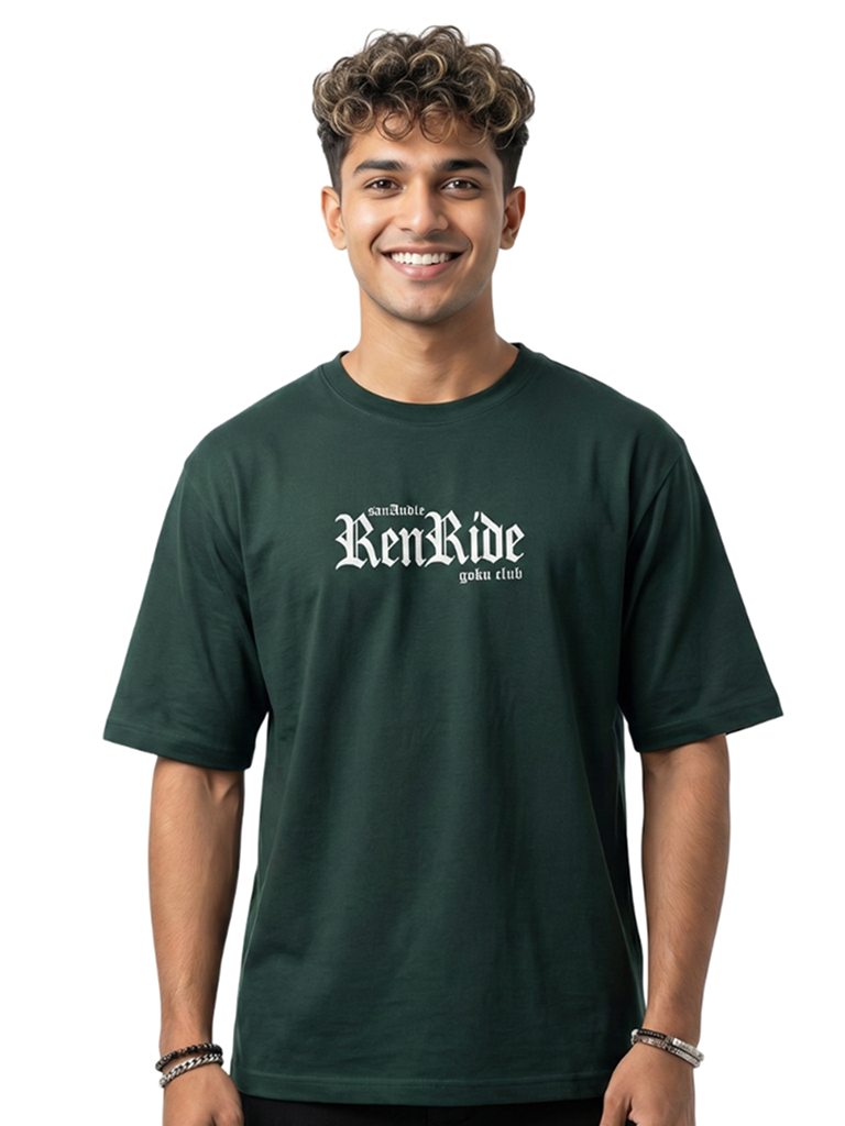 Men’s Anime Print Oversized Cotton T-Shirt - Green