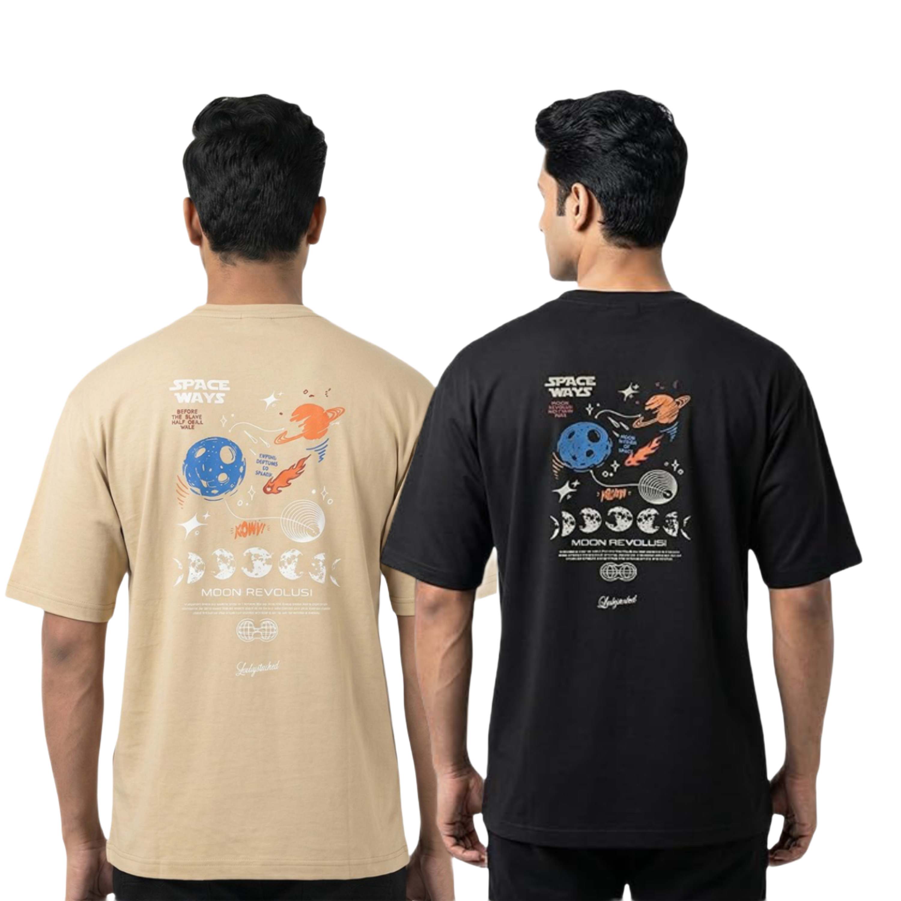 Men's Oversized Drop Shoulder Graphic Combo T-Shirts - Black & Beige