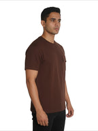Men’s Cotton Plain Round Neck Pocket T Shirts - Dark Brown