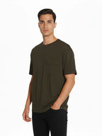 Men’s Cotton Plain Round Neck Pocket T Shirts - Olive
