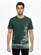 Men’s Round Neck Front & Back Printed Cotton T Shirts - Green