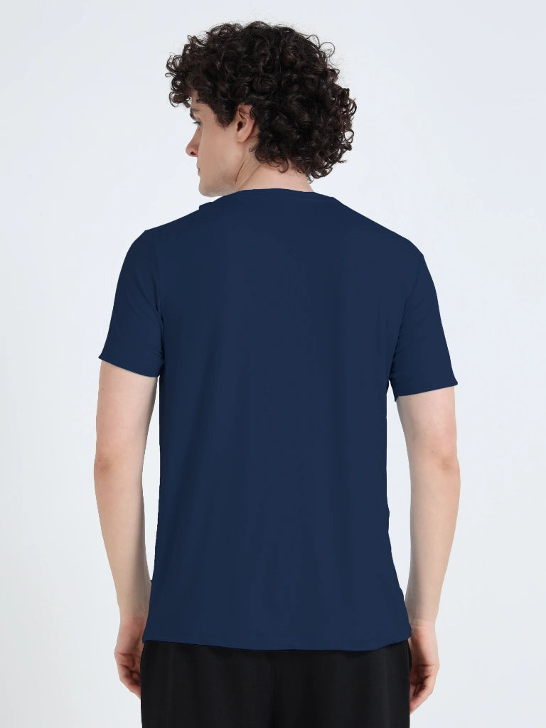 Men’s Athleisure Printed Round Neck T-Shirt - Dark Blue