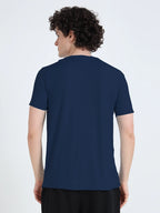 Men’s Athleisure Printed Round Neck T-Shirt - Dark Blue