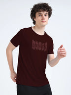 Men’s Athleisure Printed Round Neck T-Shirt - Maroon