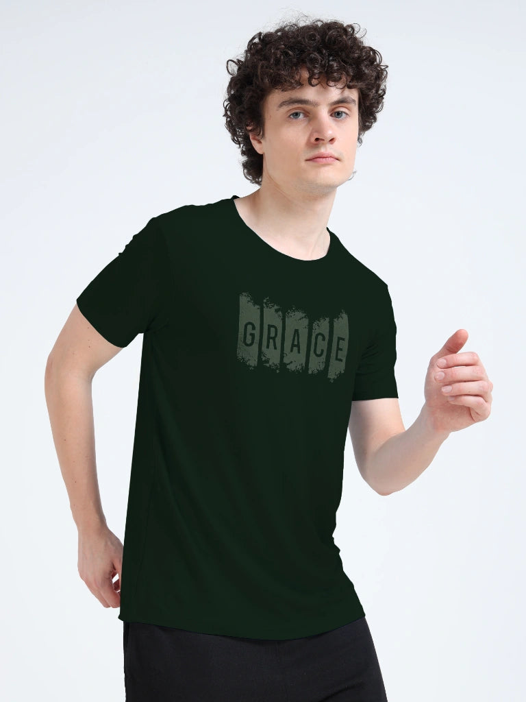 Men’s Athleisure Printed Round Neck T-Shirt - Green