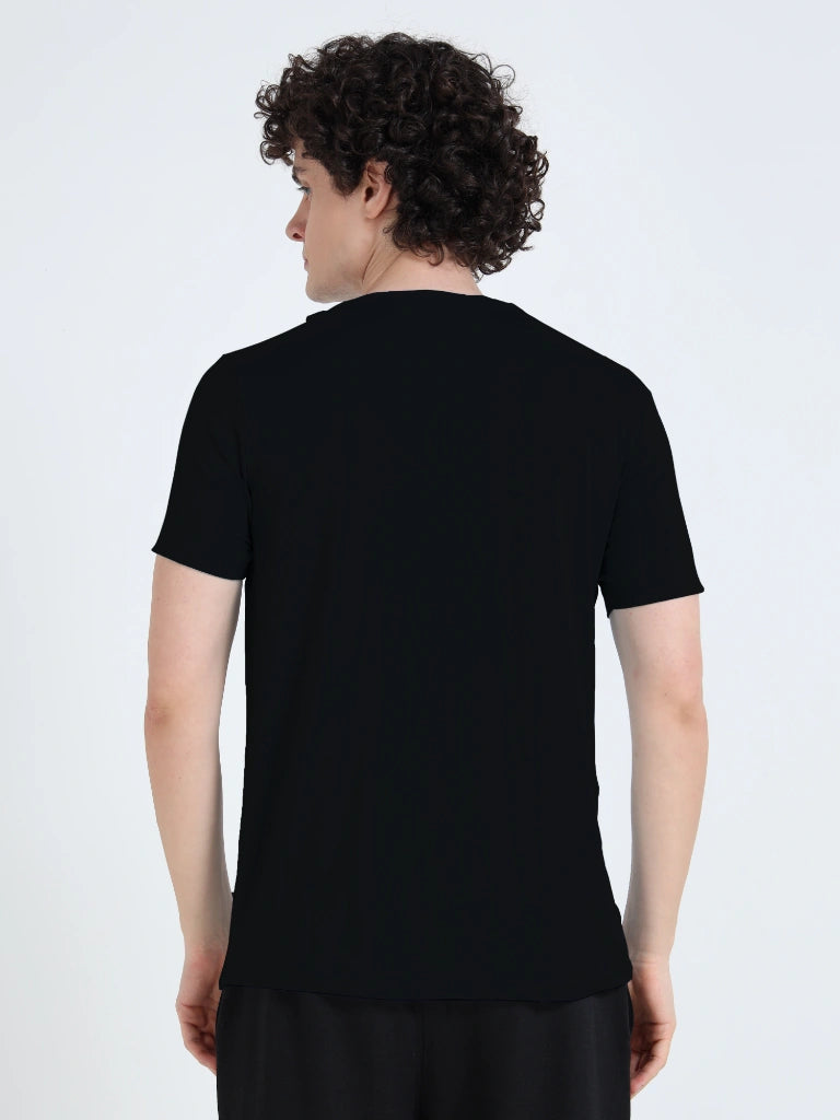 Men’s Athleisure Printed Round Neck T-Shirt - Black