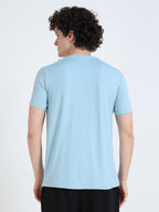 Men’s Athleisure Printed Round Neck T-Shirt - Light Blue
