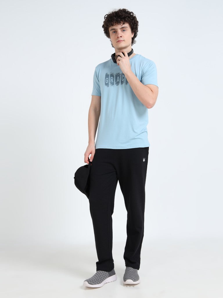 Men’s Athleisure Printed Round Neck T-Shirt - Light Blue