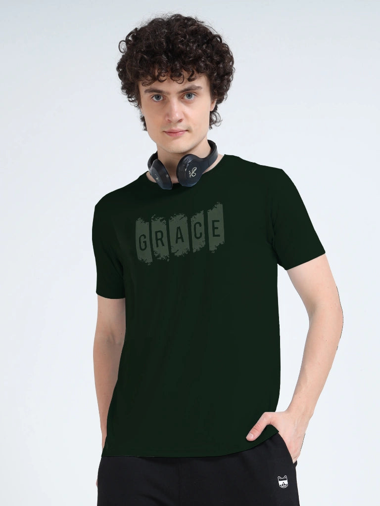 Men’s Athleisure Printed Round Neck T-Shirt - Green