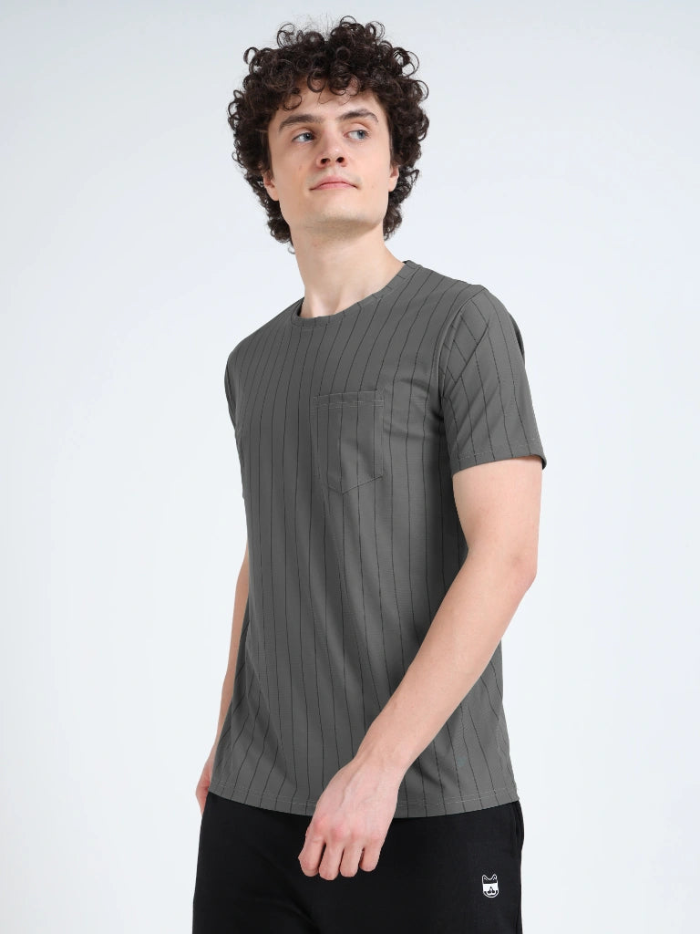 Men’s Athleisure Round Neck T-Shirt - Dark Gray