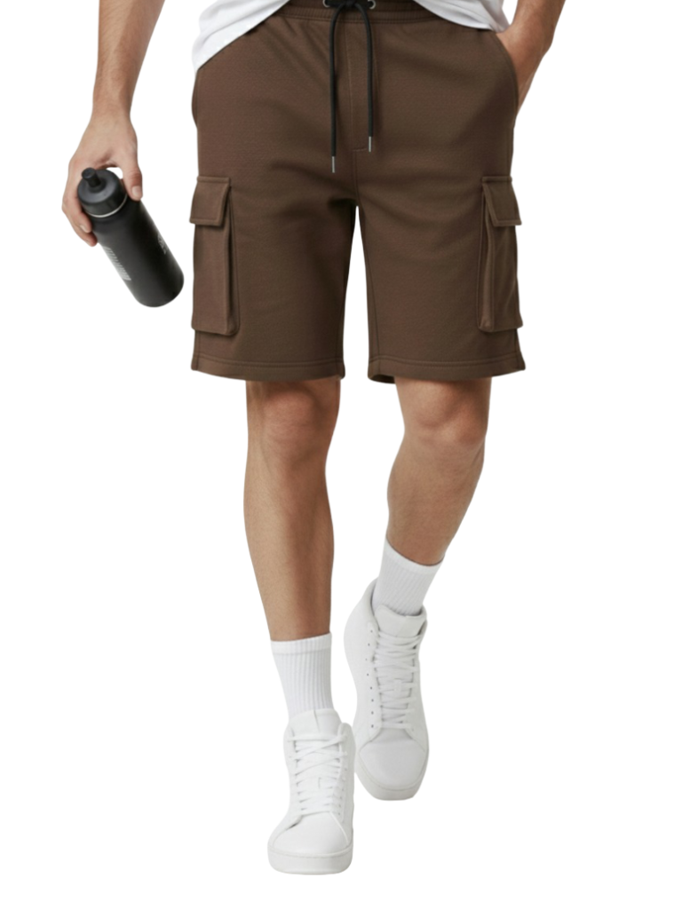 Shop Men's Cargo Shorts Dry Fit Front View - Brown