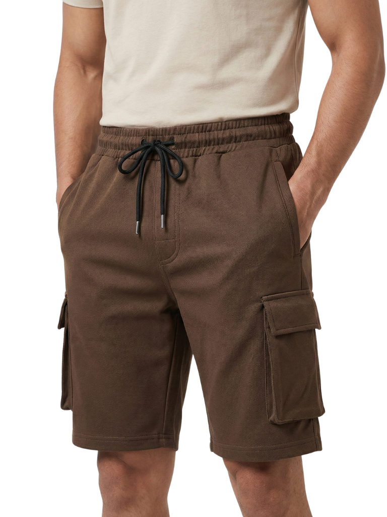 Shop Men's Cargo Shorts Dry Fit Front View - Brown