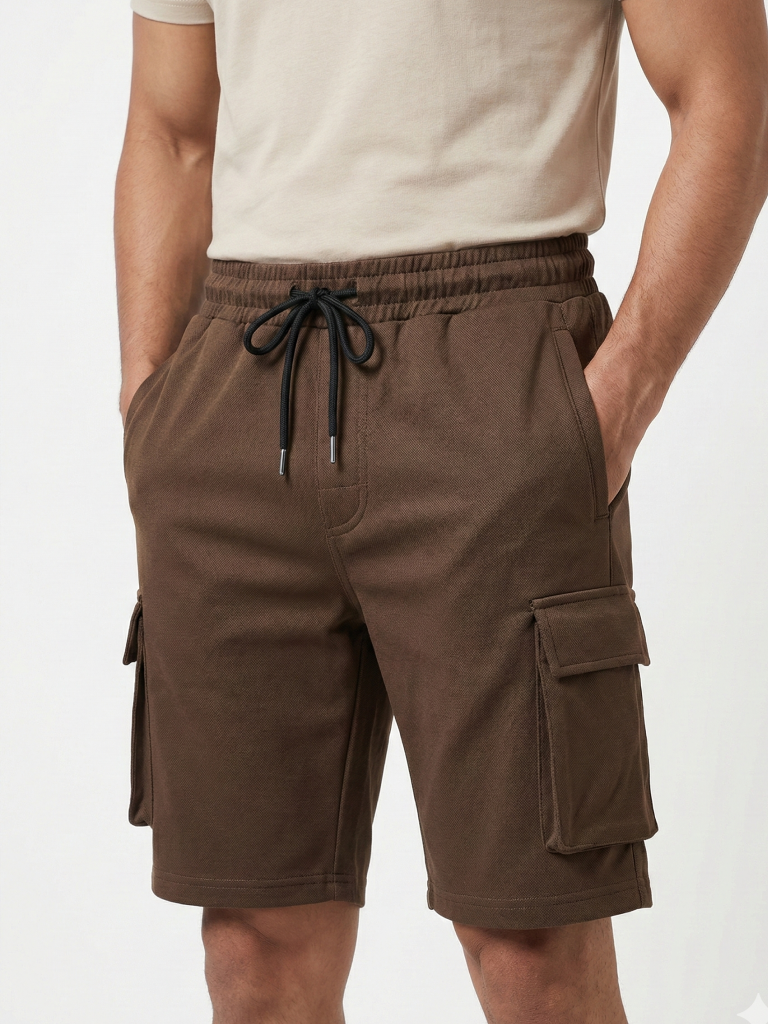 Men’s Cargo Pocket Shorts | Relaxed Fit Casual Wear - Brown