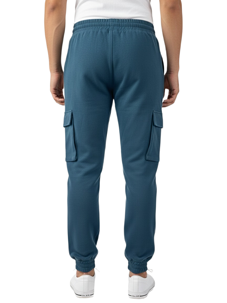 Men’s Premium Cotton Cargo Joggers Slim Fit Teal Comfortable Casual Sweatpants - Teal Blue