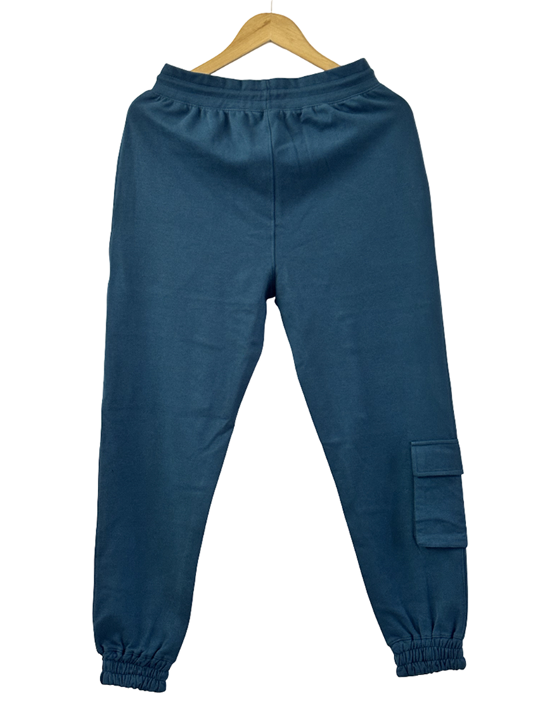 Men’s Premium Cotton Cargo Joggers Slim Fit Teal Comfortable Casual Sweatpants - Teal Blue