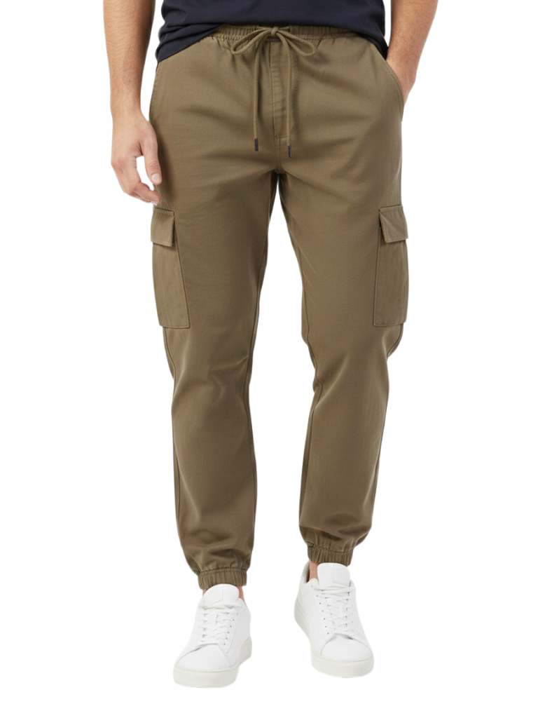 Men’s Premium Cotton Cargo Joggers Slim Fit - Khaki