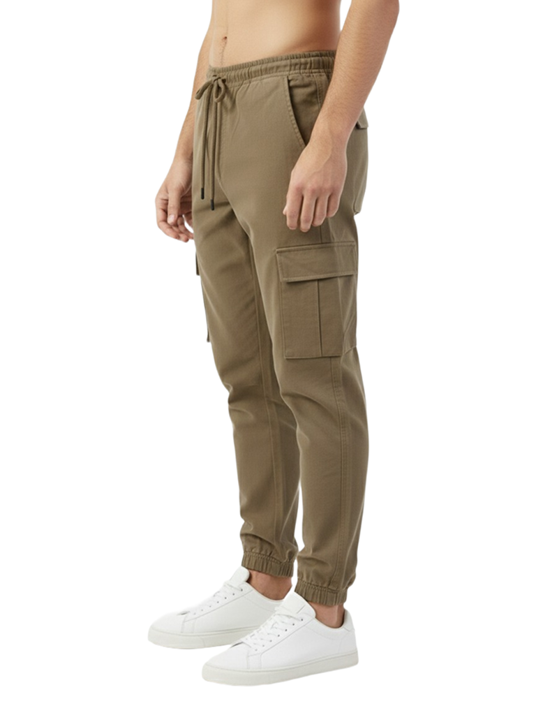 Men’s Premium Cotton Cargo Joggers Slim Fit - Khaki