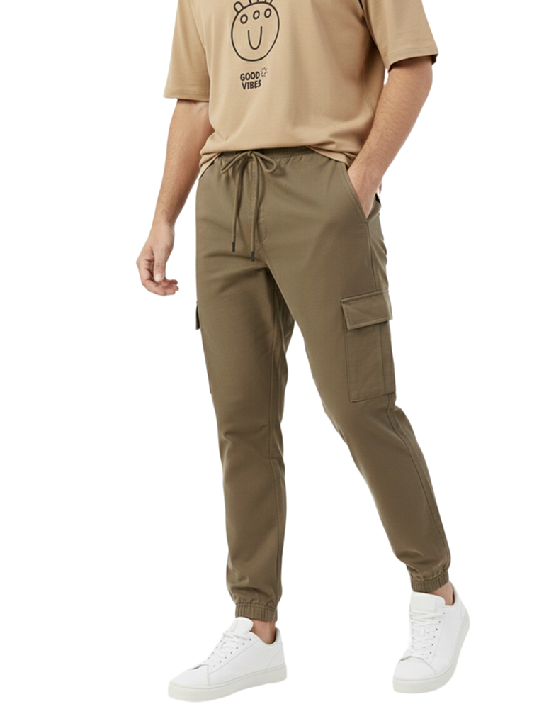 Men’s Premium Cotton Cargo Joggers Slim Fit - Khaki