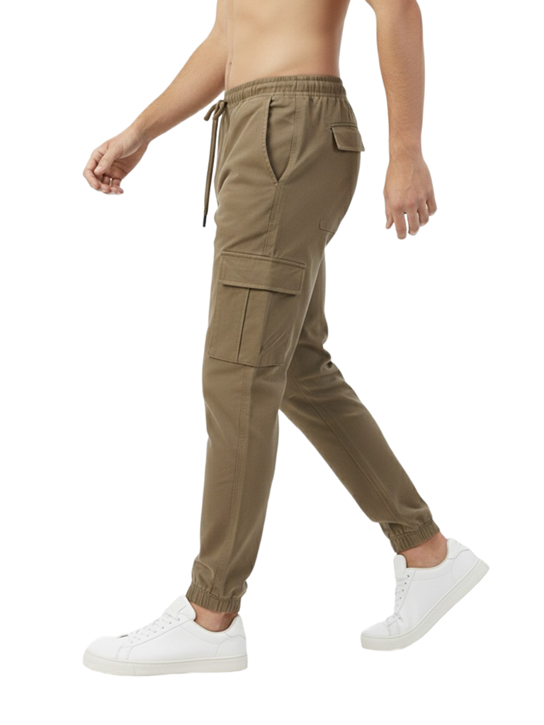 Men’s Premium Cotton Cargo Joggers Slim Fit - Khaki