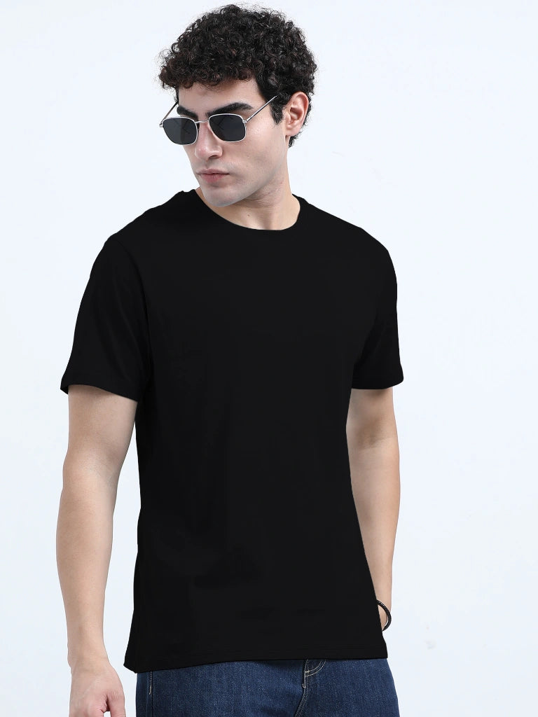 Classic Cotton Round Neck T-Shirt - Black