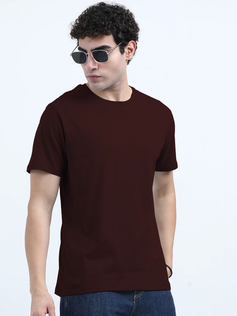 Classic Cotton Round Neck T-Shirt - Wine