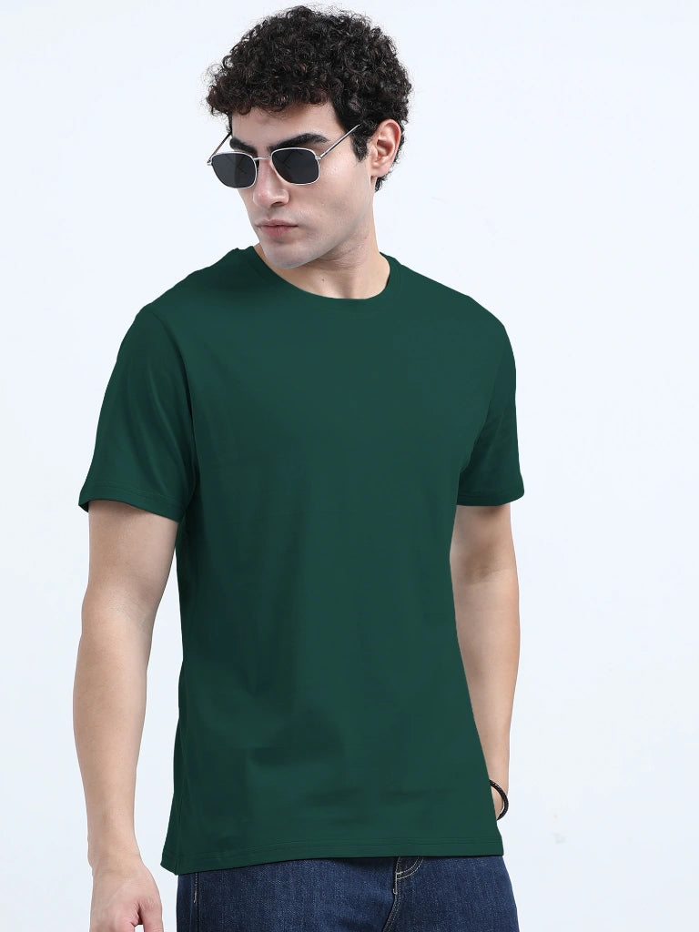 Classic Cotton Round Neck T-Shirt - Dark Green