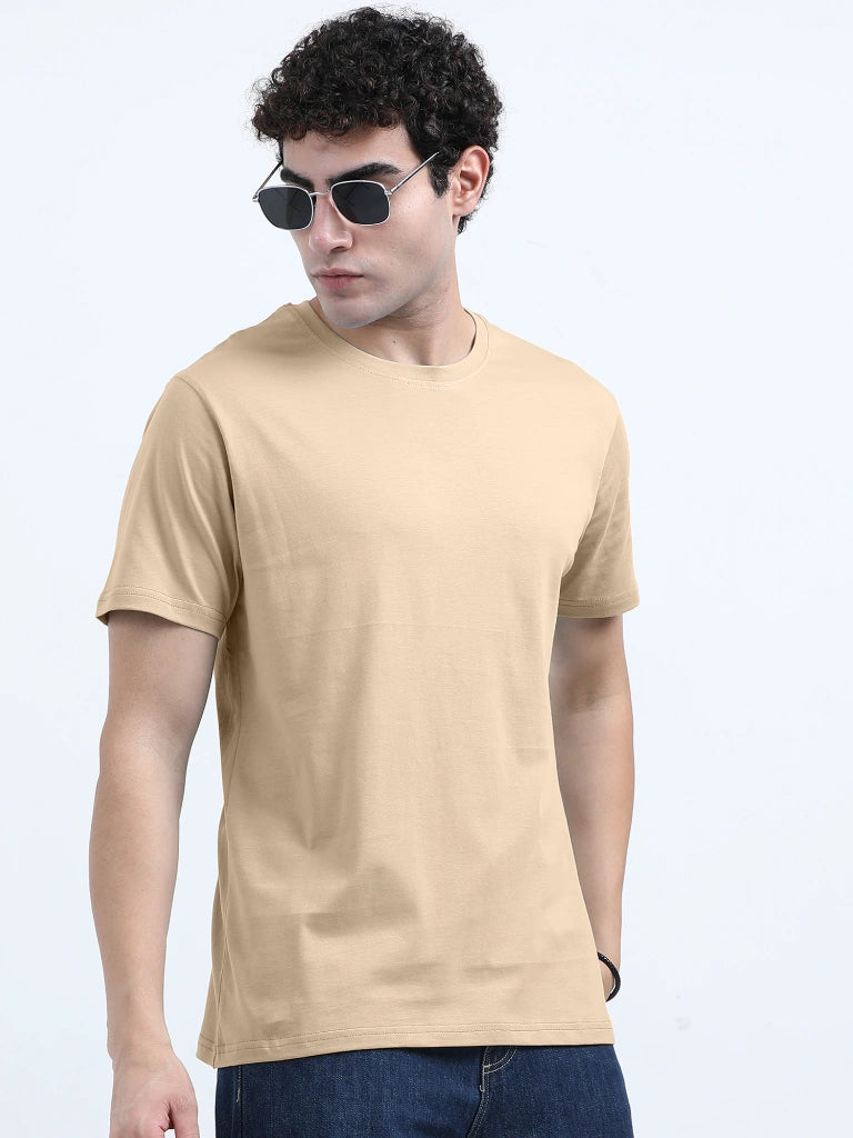 Classic Cotton Round Neck T-Shirt - Light Sandal